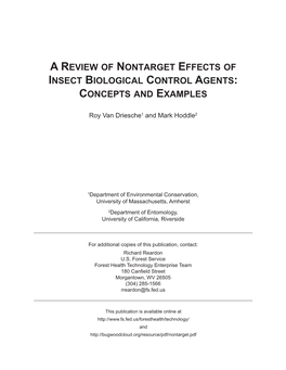 A Review of Nontarget Effects of Insect Biological Control Agents: Concepts and Examples