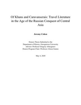 Of Khans and Caravanserais: Travel Literature in the Age of the Russian Conquest of Central Asia