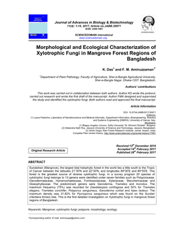 Morphological and Ecological Characterization of Xylotrophic Fungi in Mangrove Forest Regions of Bangladesh