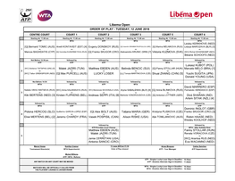 Libema Open ORDER of PLAY - TUESDAY, 12 JUNE 2018