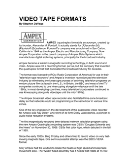 VIDEO TAPE FORMATS by Stephen Davega