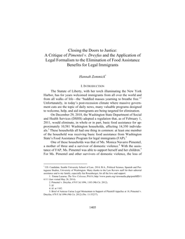 A Critique of Pimentel V. Dreyfus and the Application of Legal Formalism to the Elimination of Food Assistance Benefits for Legal Immigrants