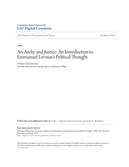 An Introduction to Emmanuel Levinas's Political Thought. William Paul Simmons Louisiana State University and Agricultural & Mechanical College