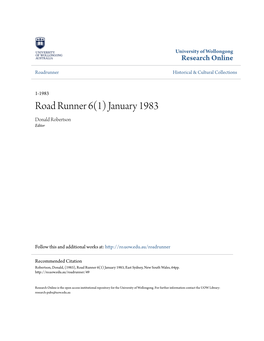 Road Runner 6(1) January 1983 Donald Robertson Editor