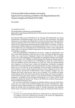 Sigismund of Luxembourg As Arbiter in the Dispute Between the Teutonic Knights and Poland (1412-1420)