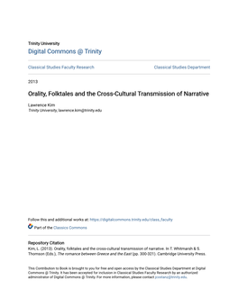 Orality, Folktales and the Cross-Cultural Transmission of Narrative