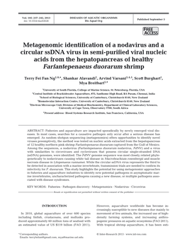 Metagenomic Identification of a Nodavirus and a Circular Ssdna