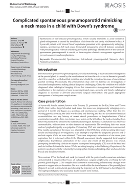 Complicated Spontaneous Pneumoparotid Mimicking a Neck Mass in a Child with Down’S Syndrome