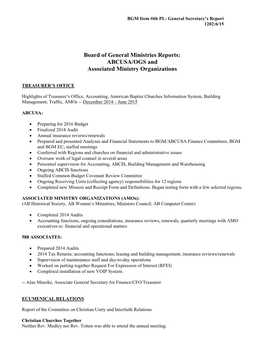 Board of General Ministries Reports: ABCUSA/OGS and Associated Ministry Organizations