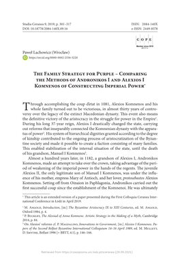 Comparing the Methods of Andronikos I and Alexios I Komnenos of Constructing Imperial Power*