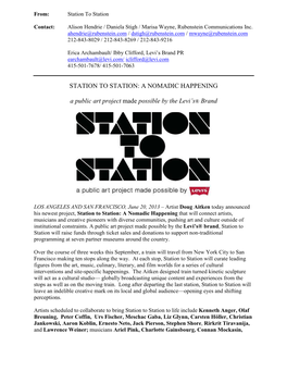 STATION to STATION: a NOMADIC HAPPENING a Public Art Project