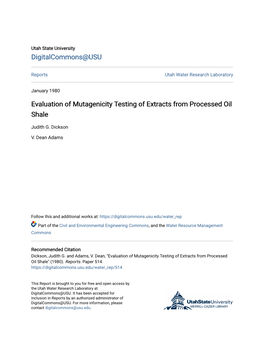 Evaluation of Mutagenicity Testing of Extracts from Processed Oil Shale