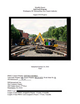 Monthly Report Safe Track Program Washington, DC Metropolitan Area