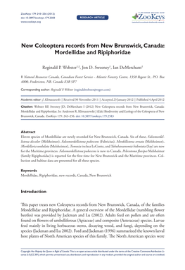 New Coleoptera Records from New Brunswick, Canada: Mordellidae and Ripiphoridae