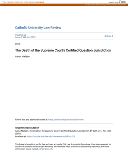 The Death of the Supreme Court's Certified Question Jurisdiction