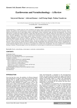 Earthworms and Vermitechnology – a Review