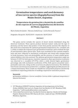 Germination Temperatures and Seed Dormancy of Two Larrea Species (Zygophyllaceae) from the Monte Desert, Argentina