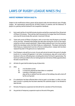 LAWS of RUGBY LEAGUE NINES (9S)