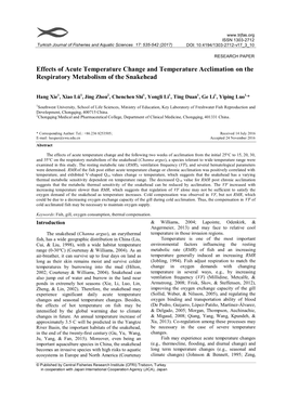 Effects of Acute Temperature Change and Temperature Acclimation on the Respiratory Metabolism of the Snakehead