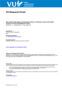 A Literature Review and Content Analysis of Moral Disengagement Factors Hartmann, T.; Krakowiak, M.; Tsay-Vogel, M