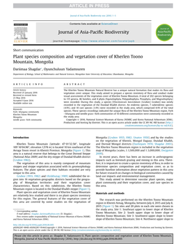 Plant Species Composition and Vegetation Cover of Kherlen Toono Mountain, Mongolia