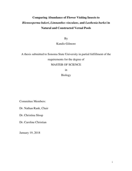 Comparing Abundance of Flower Visiting Insects to Blennosperma Bakeri, Limnanthes Vinculans, and Lasthenia Burkei in Natural and Constructed Vernal Pools