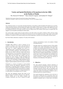 Variety and Spatial Distribution of Occupations in the Late 1800S in the Pueblos of Manila Ma