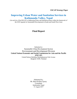 Improving Urban Water and Sanitation Services in Kathmandu Valley, Nepal