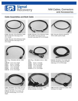 SR Cables Connectors Accessories 091911