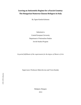 Leaving an Antisemitic Regime for a Fascist Country: the Hungarian