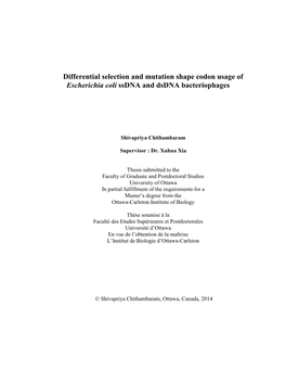 Differential Selection and Mutation Shape Codon Usage of Escherichia Coli Ssdna and Dsdna Bacteriophages