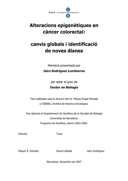 Alteracions Epigenètiques En Càncer Colorectal: Canvis Globals I