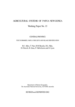 Agricultural Systems of Papua New Guinea