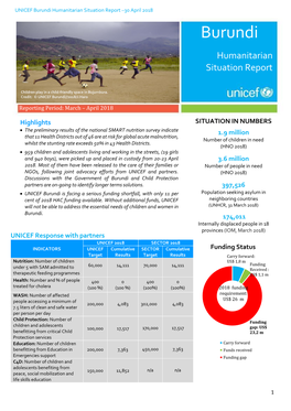 UNICEF Burundi Humanitarian Situation Report –30 April 2018