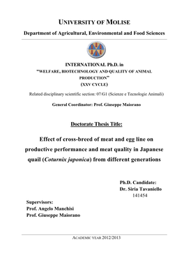 Effect of Cross-Breed of Meat and Egg Line on Productive Performance and Meat Quality in Japanese Quail (Coturnix Japonica) from Different Generations