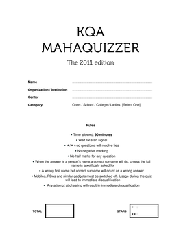 Mahaquizzer 2011 – Karnataka Quiz Association Page 2 of 12