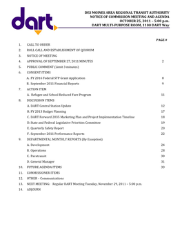 DES MOINES AREA REGIONAL TRANSIT AUTHORITY NOTICE of COMMISSION MEETING and AGENDA OCTOBER 25, 2011 – 5:00 P.M