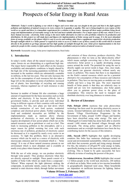 Prospects of Solar Energy in Rural Areas