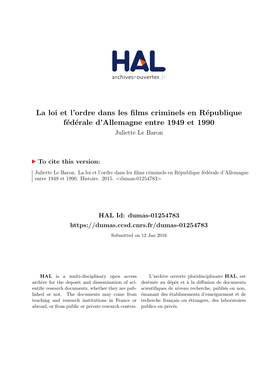 La Loi Et L'ordre Dans Les Films Criminels En République Fédérale D