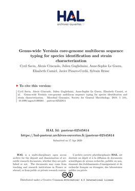 Genus-Wide Yersinia Core-Genome Multilocus Sequence Typing For