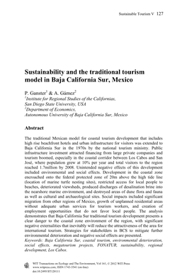 Sustainability and the Traditional Tourism Model in Baja California Sur, Mexico