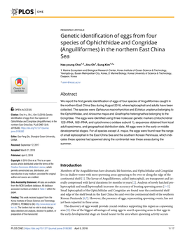 Genetic Identification of Eggs from Four Species of Ophichthidae and Congridae (Anguilliformes) in the Northern East China Sea