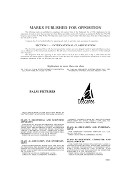 Marks Published for Opposition