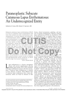 Paraneoplastic Subacute Cutaneous Lupus Erythematosus: an Underrecognized Entity