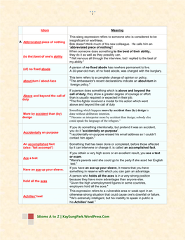 Idioms a to Z | Kaysungpark.Wordpress.Com