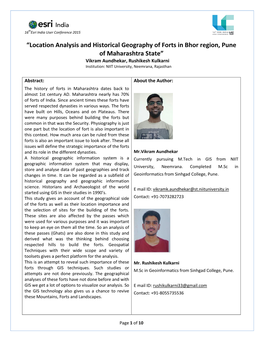 Location Analysis and Historical Geography of Forts in Bhor Region