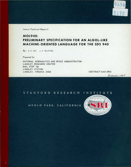 MOL940: Preliminary Specifications for an ALGOL-Like Machine-Oriented