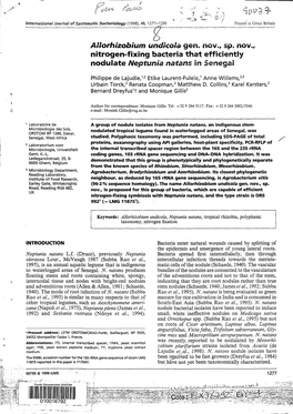 Allorhizobium Undicola Gen. Nov., Sp. Nov., Nitrogen-Fixing Bacteria That