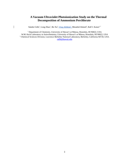 A Vacuum Ultraviolet Photoionization Study on the Thermal Decomposition of Ammonium Perchlorate