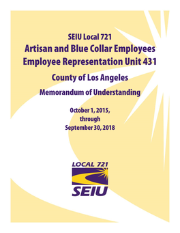 Artisan and Blue Collar Employees Employee Representation Unit 431 County of Los Angeles Memorandum of Understanding
